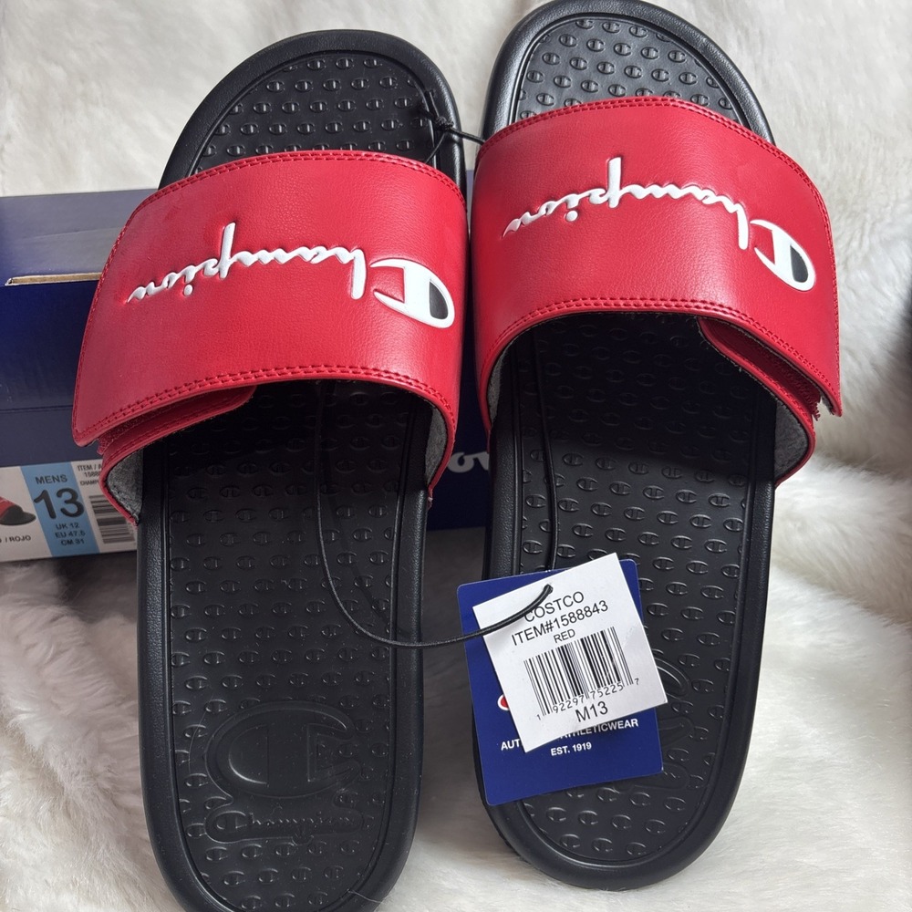 Champion Men's Logo Slide Sandal (Red/Black, US 13 Reg) NIB